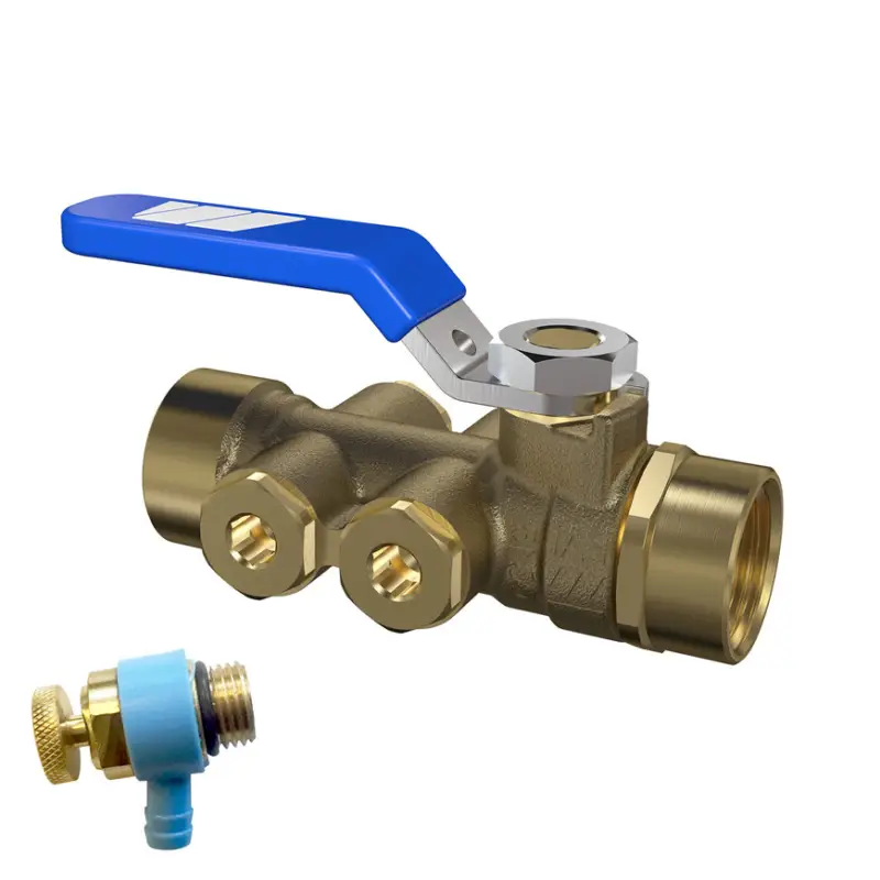 Veilige Betaling Watts keerklep, messing, 2x bi.dr., EA beveiliging, type TBE, incl. aftap + kogelkraan + hendel, &frac12;"