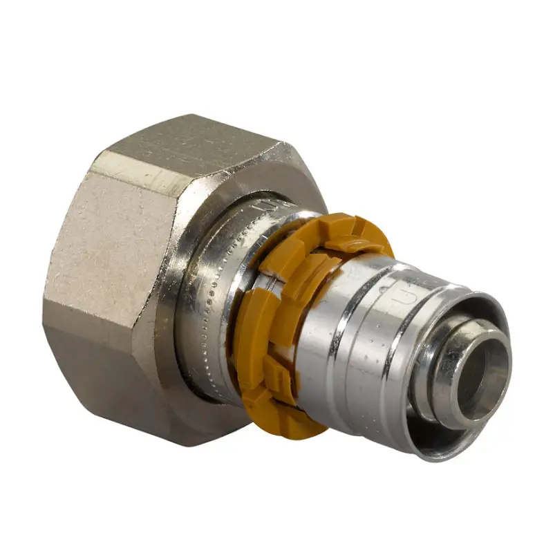 Uponor schroefkoppeling, S-Press, messing vertind, pers x binnendraad, Kiwa, 40 mm x 1&frac12;" Populair