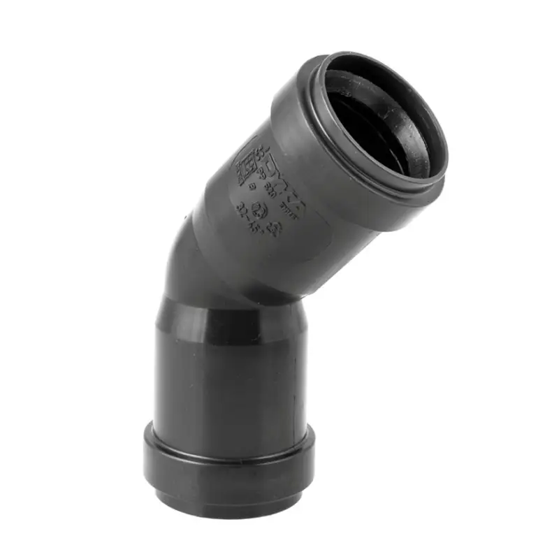 Voordeelprijs Dyka bocht 45°, pp, 2x manchet, zwart, KOMO, 125 mm