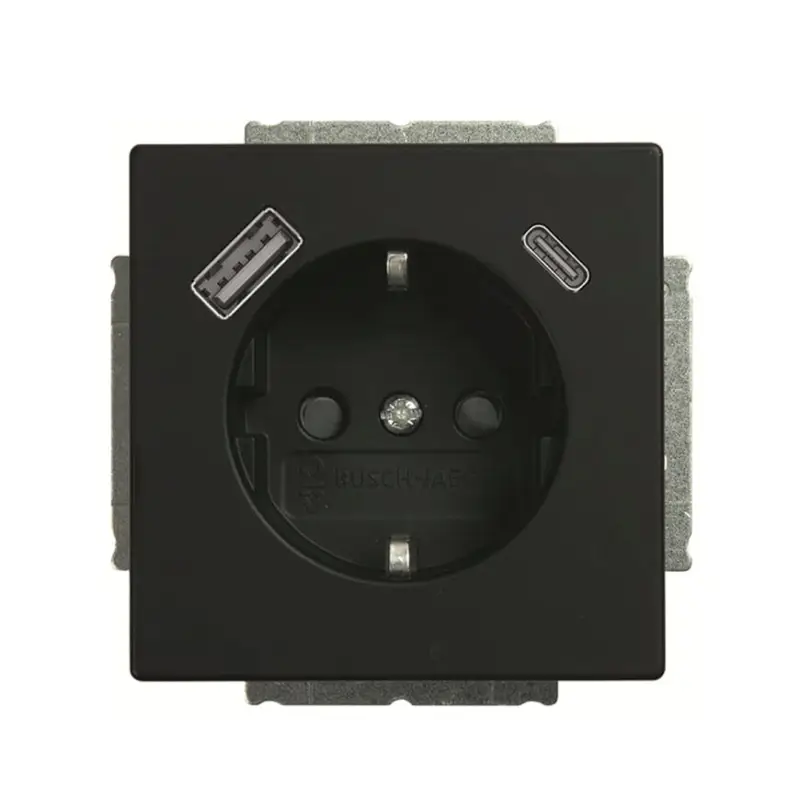 ABB Busch-Jaeger wandcontactdoos, Future linear, met RA, USB A/C, kinderveiligheid, mat zwart Meest Verkocht