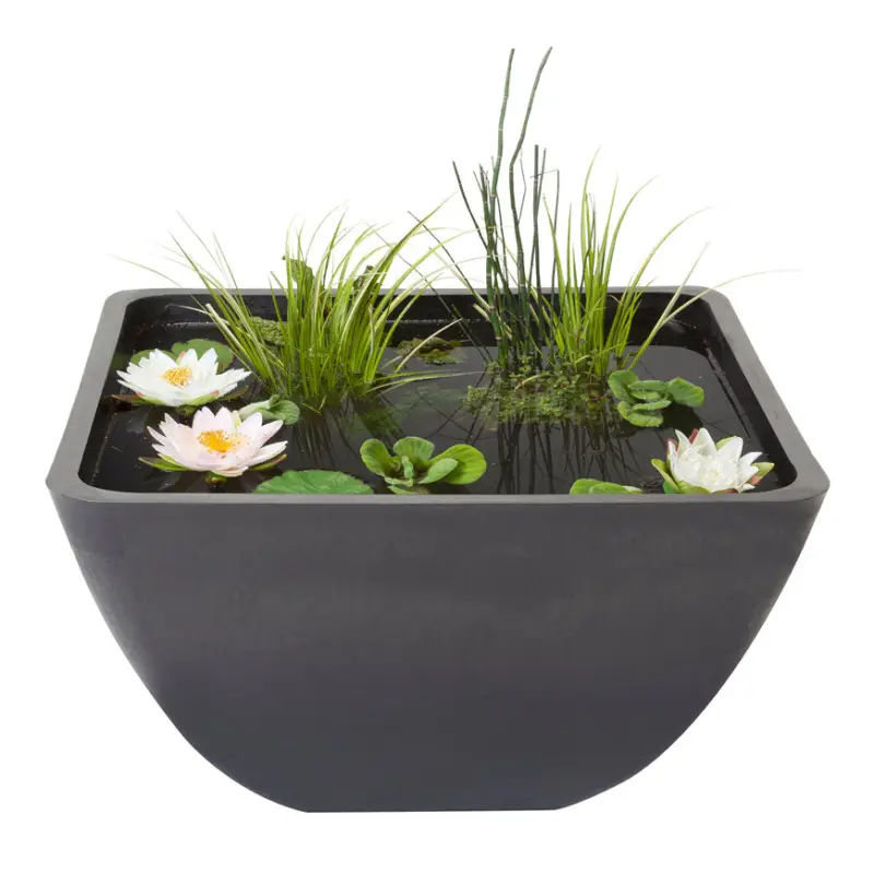 Velda Fountain Pond Square, terrasvijver met fonteinpomp en plantenmand, 55 x 55 x 32 cm Nieuw