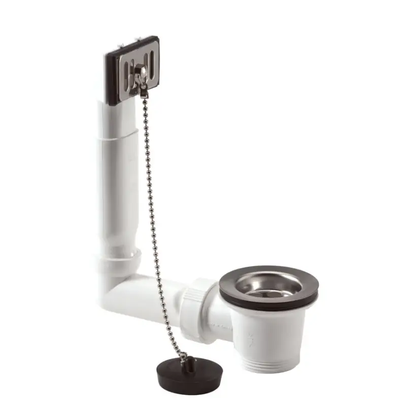 Afvoerplug, met rvs korf en rechthoekige overloop, buitendraad, 1&frac12;" Topkwaliteit