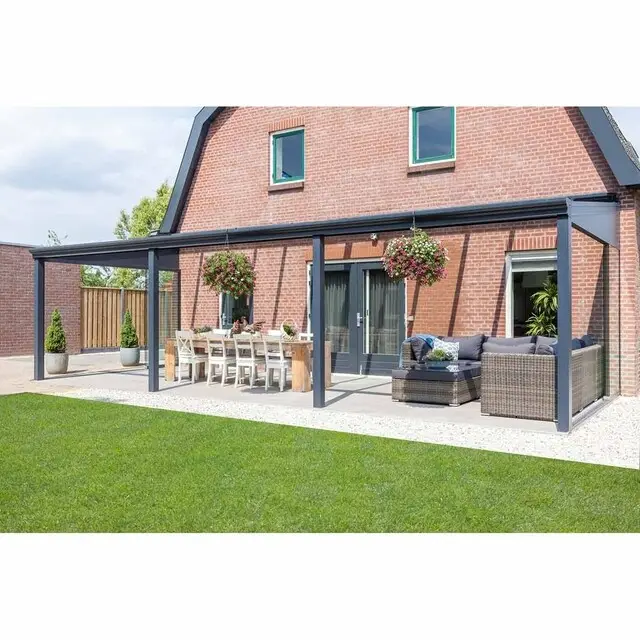 Deponti Pigato Terrasoverkapping 506x300 cm Vierkante Staanders- Antraciet Laatste Versie