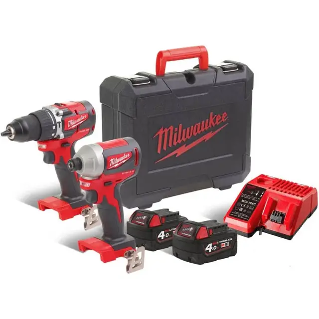 Milwaukee M18 compacte koolborstelloze powerpack (M18 CBLID, M18 CBLPD, 2xM18B4 accu, M12-18C lader, transportkoffer) Speciale Aanbieding