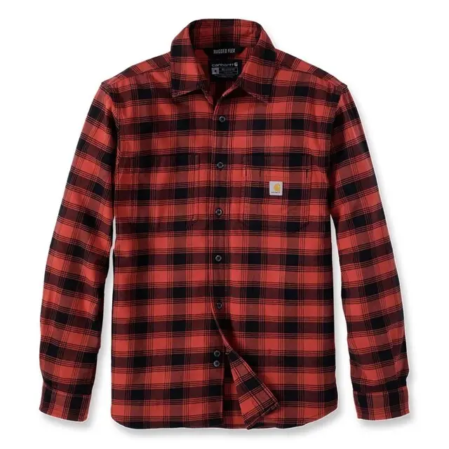 Carhartt Flannel L/s Plaid Shirt Red Ochre L Direct Verzonden