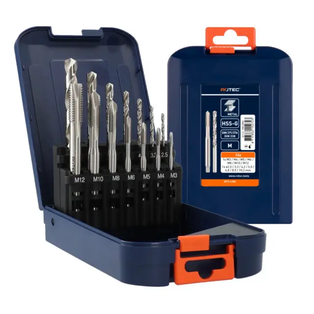 Premium Rotec Tappen- en borenset HSS-G, doorl, 7+7-dlg., M3-M12 ABSM3-M