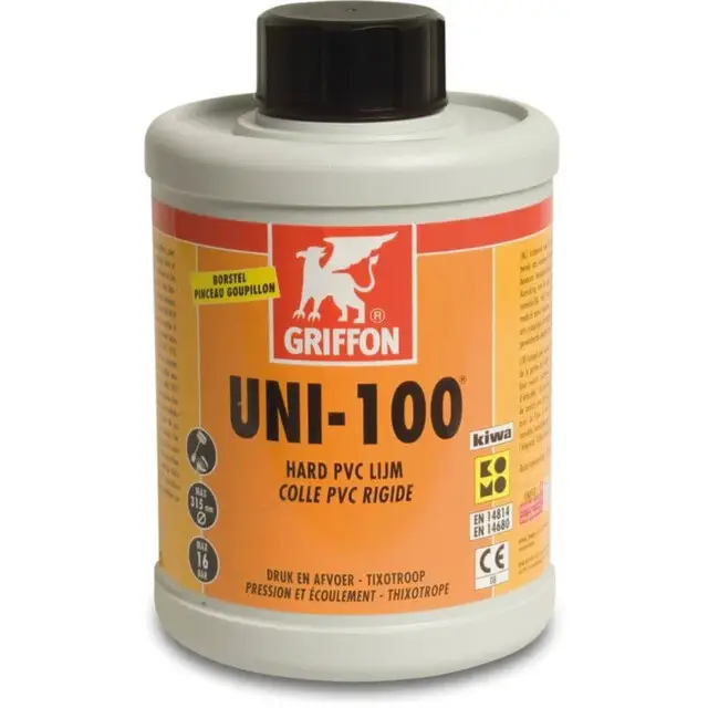 Griffon PVC-lijm met kwast KIWA type Uni-100 label NL/FR - 1 L Plaats Bestelling