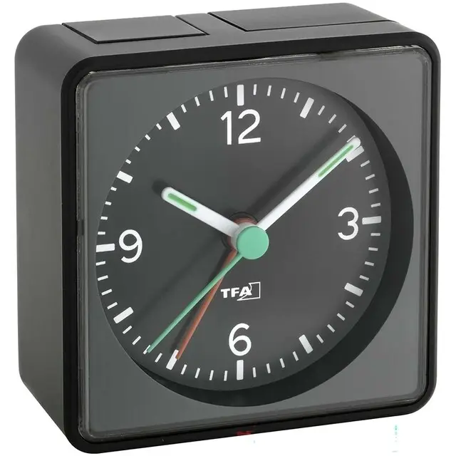 TFA Wekker Analoog PUSH - Stille Sweep Zwart Authentiek