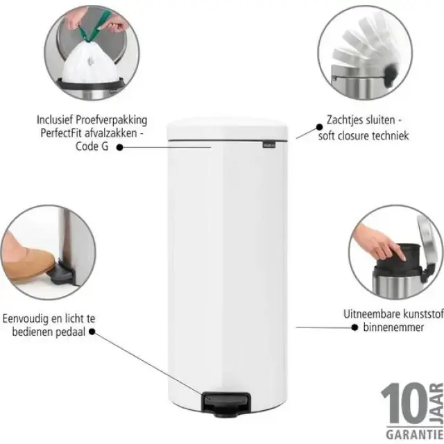 Brabantia NewIcon Pedaalemmer - 30L - Wit Voordeelprijs