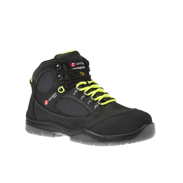 Handgemaakt Sixton Peak Werkschoenen Sound S3 ESD Zwart/Lime Maat 36