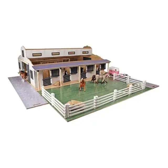 Kids Globe Paardenstal Met 7 Boxen En Weiland 1:24 75x69x32cm Exclusieve Aanbieding
