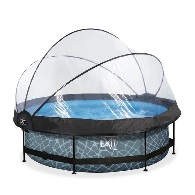 Gratis Verzending EXIT Opzetzwembad Stone Grijs Met Overkapping Rond - Ø 300 x 76 cm