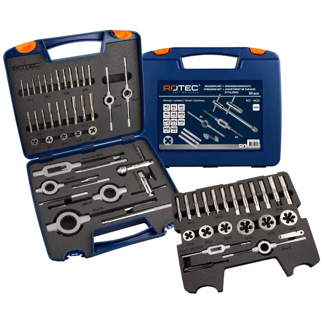 Flitsaanbieding Rotec Handtappen- en Snijplatenset - M3-M20 - 55-delig