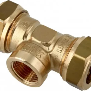 Bonfix knelkoppeling - T-stuk knel x binnendraad x knel - 28mm x 3/4” x 28mm - Messing Gecertificeerd