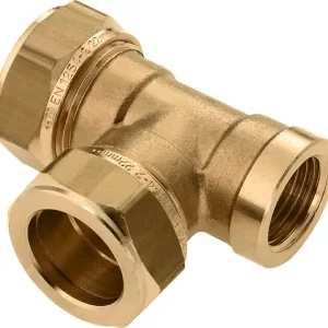 Nu Kopen Bonfix knelkoppeling - T-stuk knel x knel x binnendraad - 15mm x 15mm x 1/2” - Messing