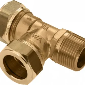 Modern Bonfix knelkoppeling - T-stuk knel x knel x buitendraad - 22mm x 22mm x 3/4” - Messing