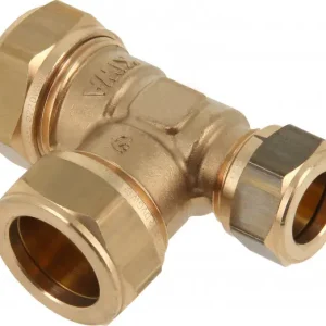 Bonfix knelkoppeling - T-stuk verlopend - 28mm x 28mm x 22mm - Messing Geld-Terug-Garantie