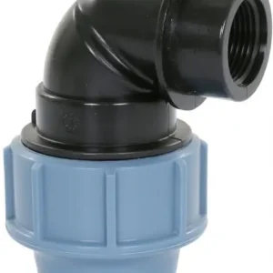 Schroefknie 90gr voor PE/tyleen - 20mm x 3/4” binnendraad - 16 bar Exclusief