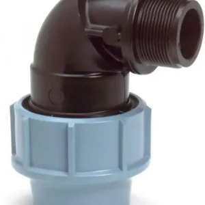 Draadknie 90gr voor PE/tyleen - 50mm x 1-1/2" buitendraad - 16 bar Express Levering