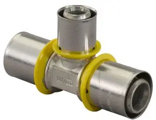 Beperkte Voorraad Uponor MLC-G gas pers T-stuk - verlopend - pers x pers x pers - 25mm x 20mm x 20mm