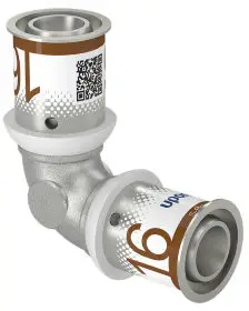 Uponor S-Press Plus bocht 90° - pers x pers - 16mm x 16mm - messing - Kiwa Op = Op
