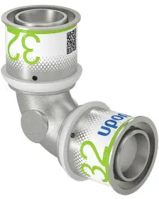 Origineel Uponor S-Press Plus bocht 90° - pers x pers - 32mm x 32mm - messing - Kiwa