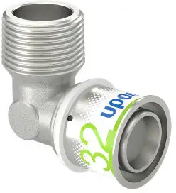 Uponor S-Press Plus draad knie 90° - buitendraad x pers - 1" x 32mm - messing - Kiwa Fabrieksprijs