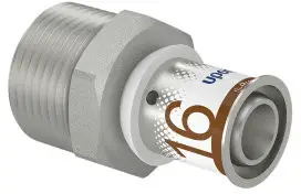 Bulkbestelling Uponor S-Press Plus draad koppeling - buitendraad x pers - 3/4" x 16mm - messing - Kiwa