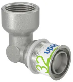 Trendy Uponor S-Press Plus schroef knie 90° - binnendraad x pers - 1" x 32mm - messing - Kiwa