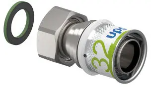 Fabrieksprijs Uponor S-Press Plus schroef koppeling - Wartel - binnendraad x pers - 1" x 32mm - messing - Kiwa