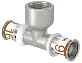 Aanbieding Uponor S-Press Plus schroef T-stuk 90° - pers x binnendraad x pers - 16mm x 1/2" x 16mm - messing - Kiwa