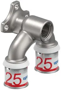 In De Mode Uponor S-Press Plus U-muurplaat - pers x binnendraad x pers - 25mm x 1/2" x 25mm - Smart Aqua - messing - Kiwa