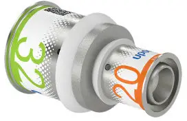 Uponor S-Press Plus verloop koppeling - pers x pers - 32mm x 20mm - messing - Kiwa Op = Op