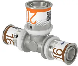 Groothandel Uponor S-Press Plus verloop T-stuk 90° - pers x pers x pers - 16mm x 20mm x 16mm - messing - Kiwa