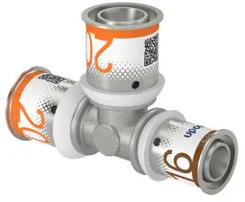 Uponor S-Press Plus verloop T-stuk 90° - pers x pers x pers - 20mm x 20mm x 16mm - messing - Kiwa Gratis Verzending