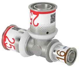 Fabrieksprijs Uponor S-Press Plus verloop T-stuk 90° - pers x pers x pers - 25mm x 25mm x 16mm - messing - Kiwa