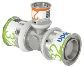 Uponor S-Press Plus verloop T-stuk 90° - pers x pers x pers - 32mm x 20mm x 32mm - messing - Kiwa Betrouwbaar