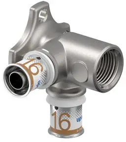 Koop Vandaag Uponor S-Press Plus muurplaat + knie 90° - pers x binnendraad x pers - 16mm x 1/2" x 16mm - Smart Aqua - Kiwa