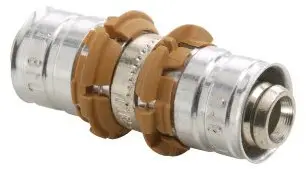 Authentiek Uponor S-Press koppeling - pers x pers - 14mm x 14mm - messing - Kiwa