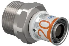 Uponor S-Press Plus overgangs koppeling - buitendraad/klem x pers - 22mm x 20mm - messing - Kiwa Groothandel
