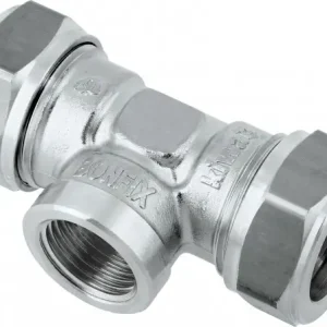 Superprijs Bonfix knelkoppeling - T-stuk knel x binnendraad x knel - 15mm x 1/4” x 15mm - Vertint Messing