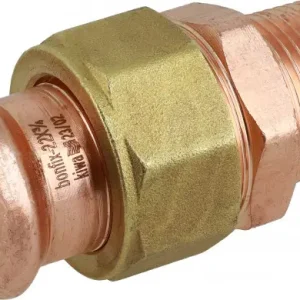 Authentiek Bonfix Pressfitting roodkoper WATER 3-delige koppeling - met vlakke dichting 1/2 x 15 - conische buitendraad x press - (m-profiel)
