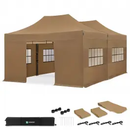 Partytent - 6x4.5 m - Premium easy-up Partytent | set incl. 2x Tent, Zijwanden en koppelsysteem – Beige Dagaanbieding
