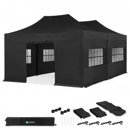 Partytent - 6x4.5 m - Premium easy-up Partytent | set incl. 2x Tent, Zijwanden en koppelsysteem – Zwart Korting