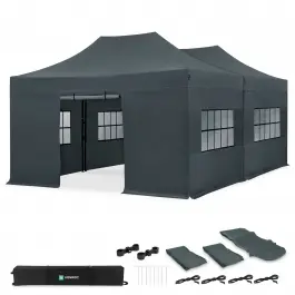 Partytent - 6x4.5 m - Premium easy-up Partytent | set incl. 2x Tent, Zijwanden en koppelsysteem – Grijs Finale Uitverkoop