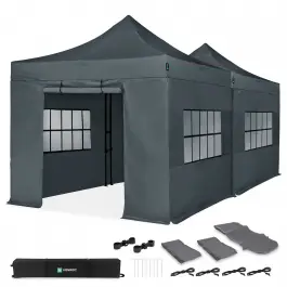 Partytent - 6x3 m - Premium easy-up Partytent | set incl. 2x Tent, Zijwanden en koppelsysteem – Grijs Geld-Terug-Garantie