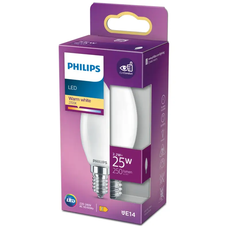 Alleen Vandaag Philips Ledlamp Kaars - D3,5cm - Warm Wit - E14 - 2,2W