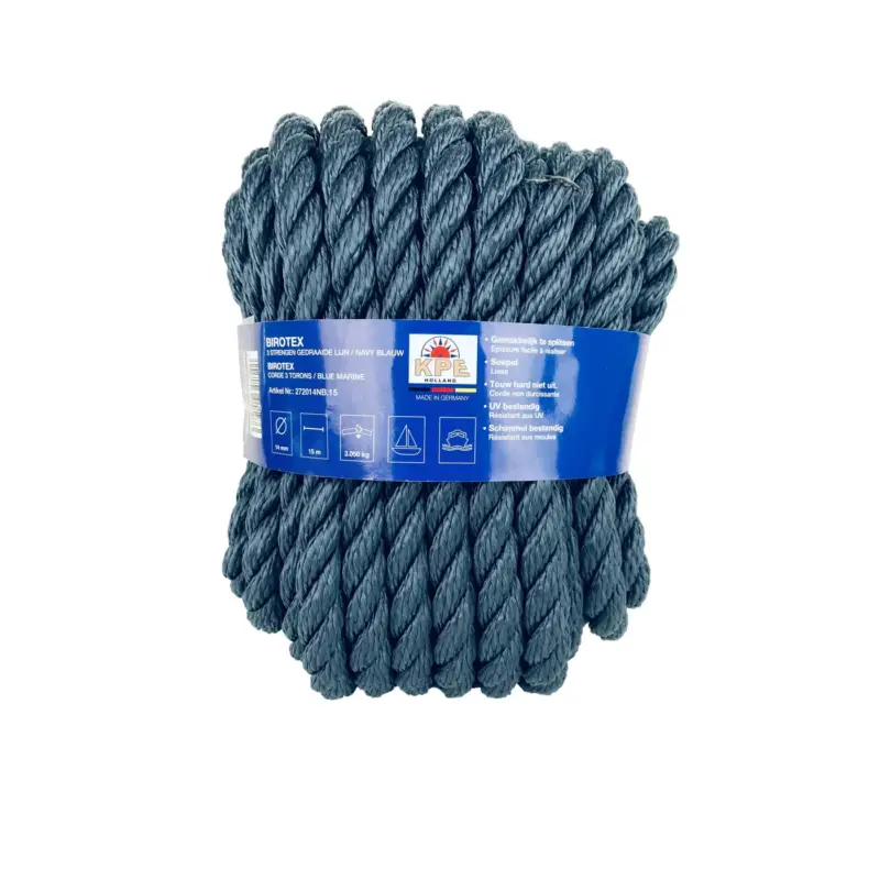 Ambachtelijk Seilflechter Birotex gedraaid 14mmx15m navy blauw