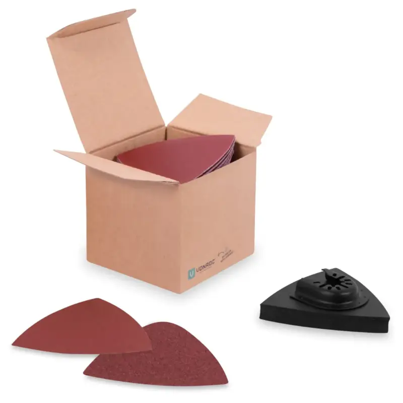 Vonroc Schuurpapier & Delta Schuurpad Set – 80/82mm - 50 Vellen Met Korrel 60, 80, 100, 120 En 140 - Bestel Nu
