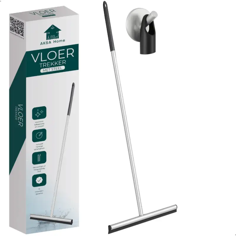 AKSA Home® Vloertrekker - Douchewisser - Trekker Douche - Rvs Vloerwisser - Met Steel - Zilver Voordeelprijs